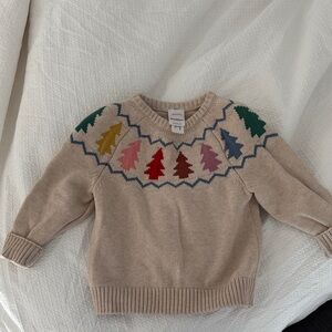 Hanna Andersson Beige Sweater with Colorful Tree Pattern